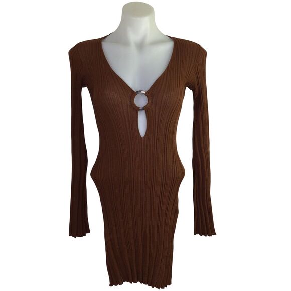 L*Space Wailea Linen Blend Long Sleeve Cover-Up Dress Coffee Size Small NWT - Picture 1 of 12